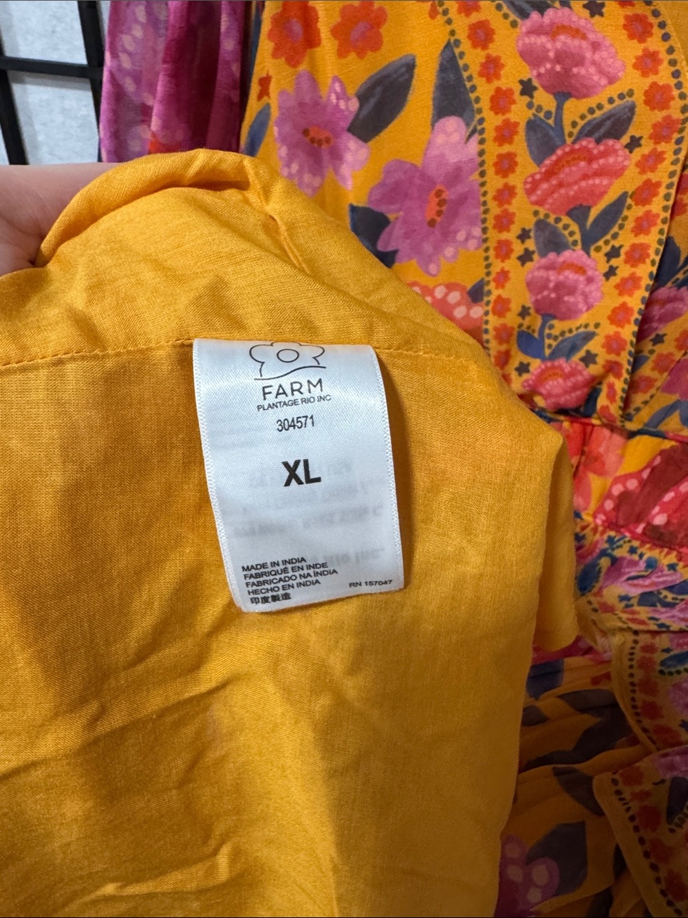 FARM Rio Ruffled Floral Print Georgette Maxi Dress Marigold XL NWOT - Picture 15 of 16